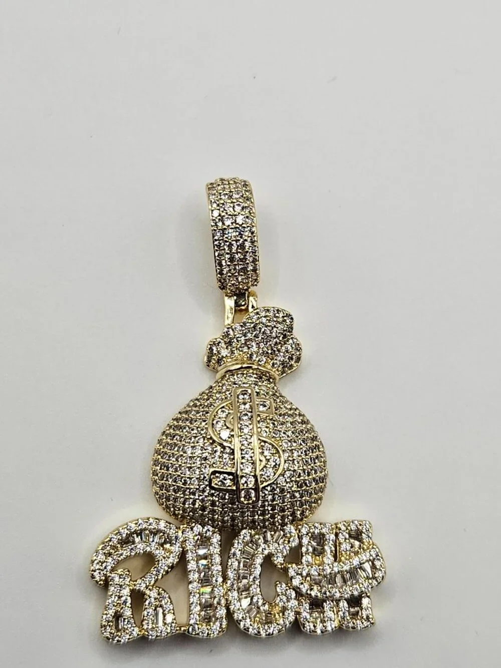 Iced Out Gold Filled 5A CZ Money Bag RICH Pendant 9mm Bail